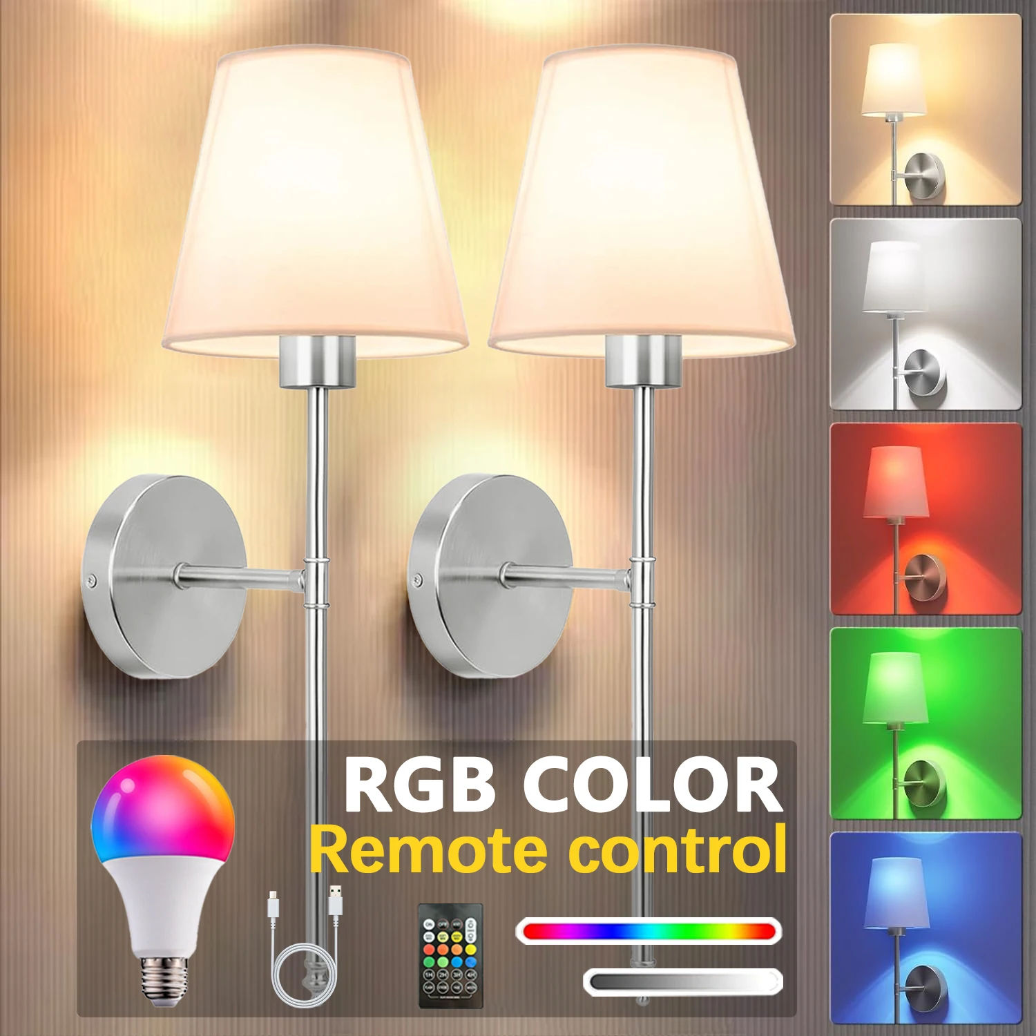 Recharge LED Wall Lamp RGB Bulb 1200mA 40*16cm Portable Bedroom Corridor Hallway Interior Luminaire Bedside Fabric Fixture