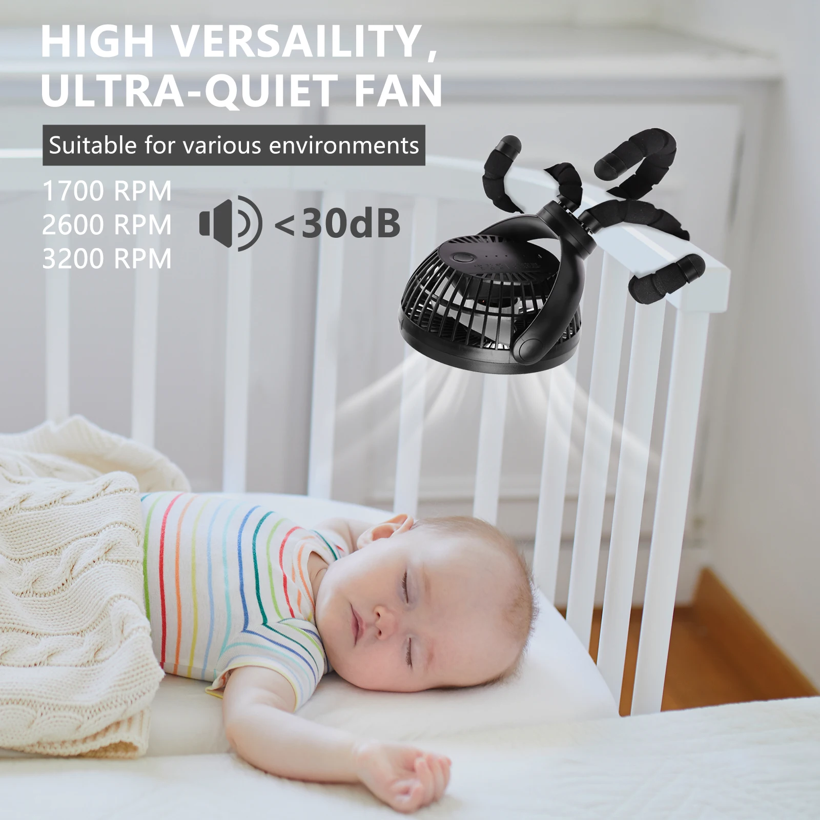 Portable Rechargeable Stroller Fan with 3 Speeds