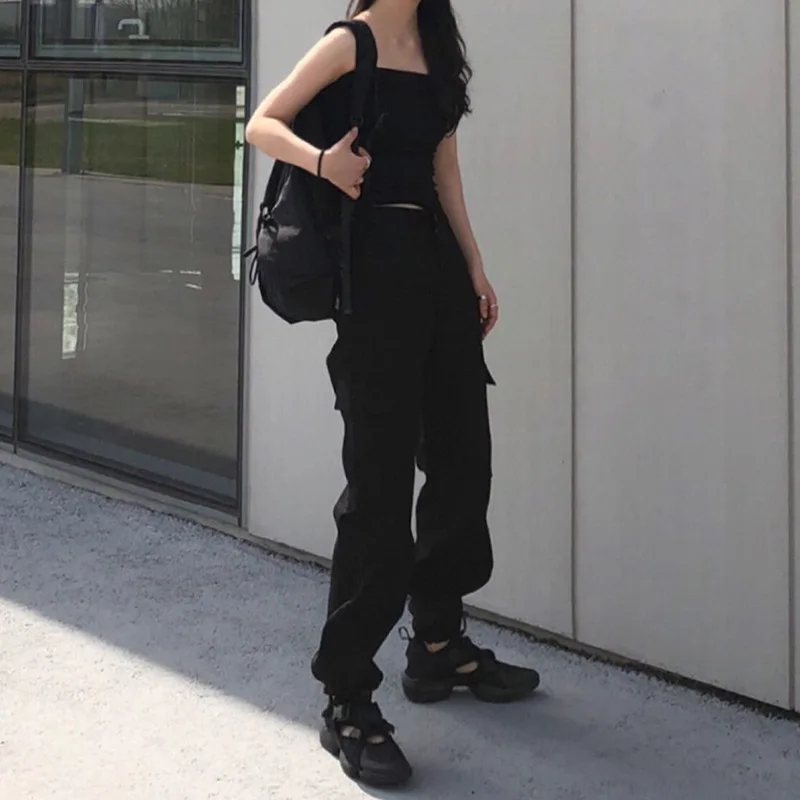 

New Women's Trousers 2023 Summer Street Style Handsome Girl All-Match Ankle Banded Working Pants Black White Streetwear Women