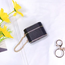 Deluxe Metal Keychain Leather Earphone Shockproof Case with Bluetooth Charging - Airpods 3 (Black)