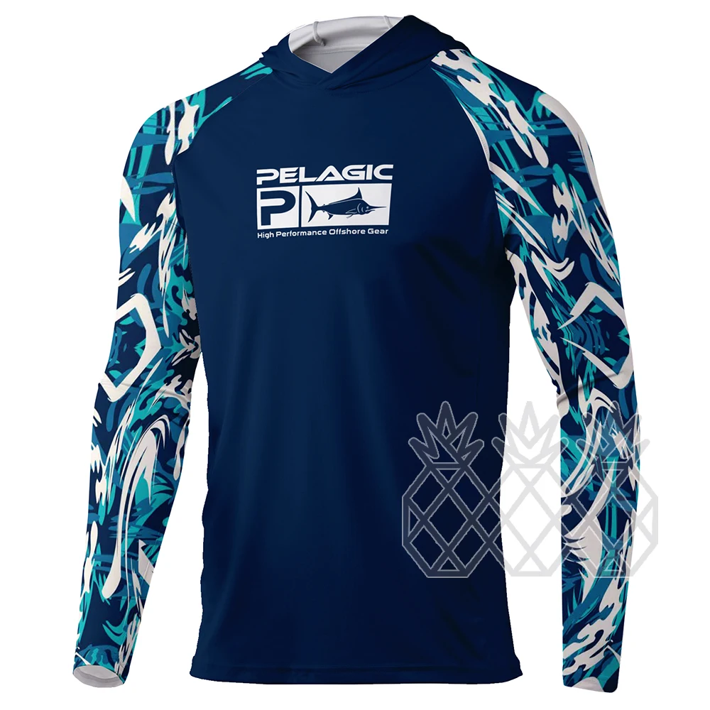 방수 요리 작업용 재사용 가능한 팔 보호대 오버슬리브 52x15.5cm WWO 10 Pelagic 남성용 낚시 후드 셔츠, 긴팔 성능 낚시 의류, 얼굴 마스크 포함, UV 하이킹 피쉬 저지, UPF 50 +