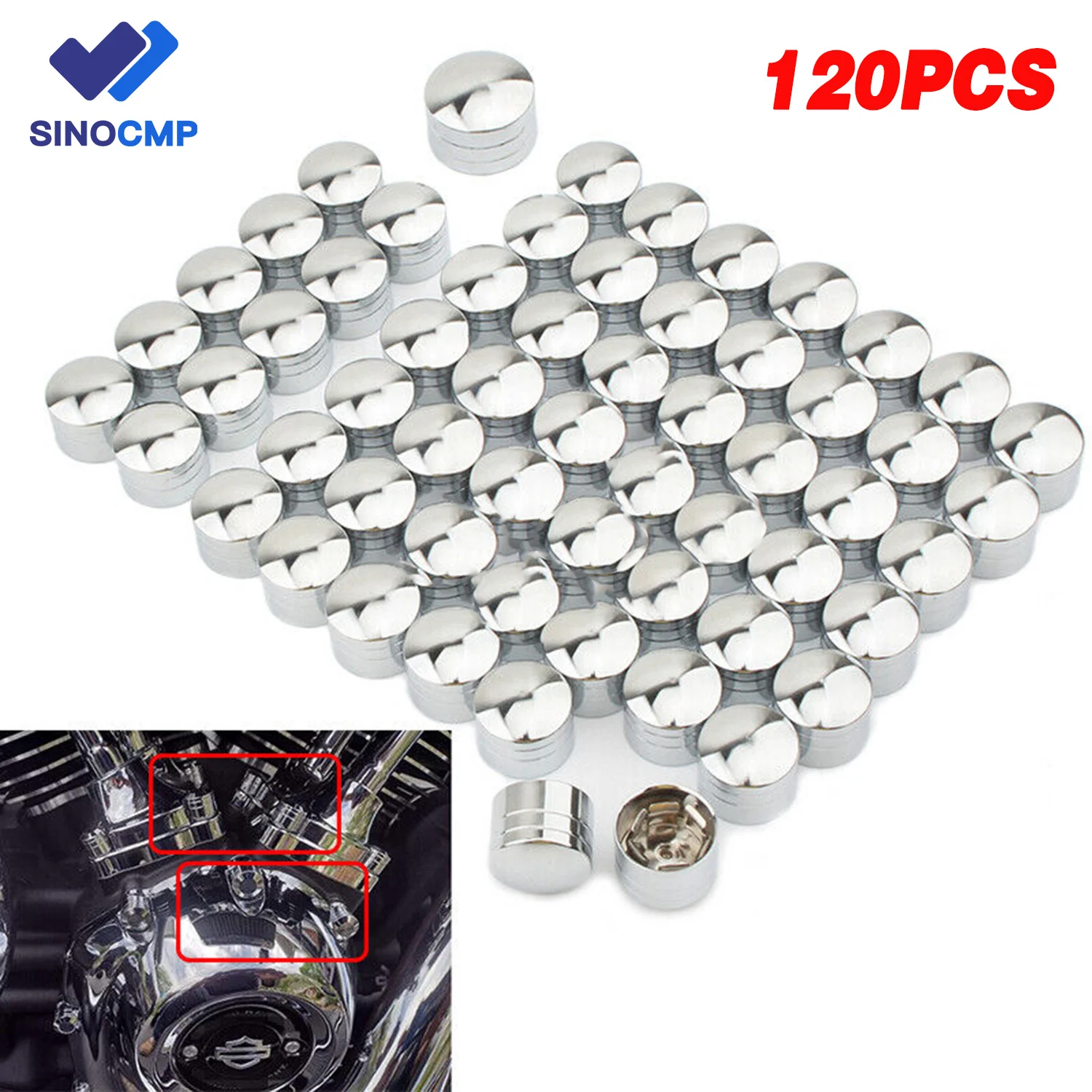 

120pc Engine bolt cover silver for Engine Screw Bolt Cover Caps For Harley Evolution 1984-1999 and Twin Cam 1999-2017 Engines