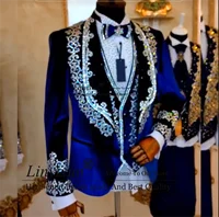 Luxury Metallic Beaded Velvet Wedding Suits For Men Customized Groom Tuxedos Male Prom Blazers Terno Masculinos Completo 1