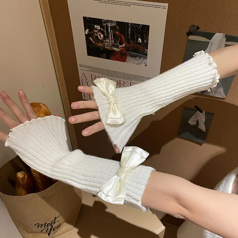 Y2K Sweet Lolita Arm Sleeve Women Knitted  Long Gloves Sleeve Fingerless Gloves for Girls Punk Gothic Mittens Kawaii Accessories women fingerless anime gloves arm warmers goth knitted kawaii lolita gloves wrist sleeves harajuku mittens y2k white accessories