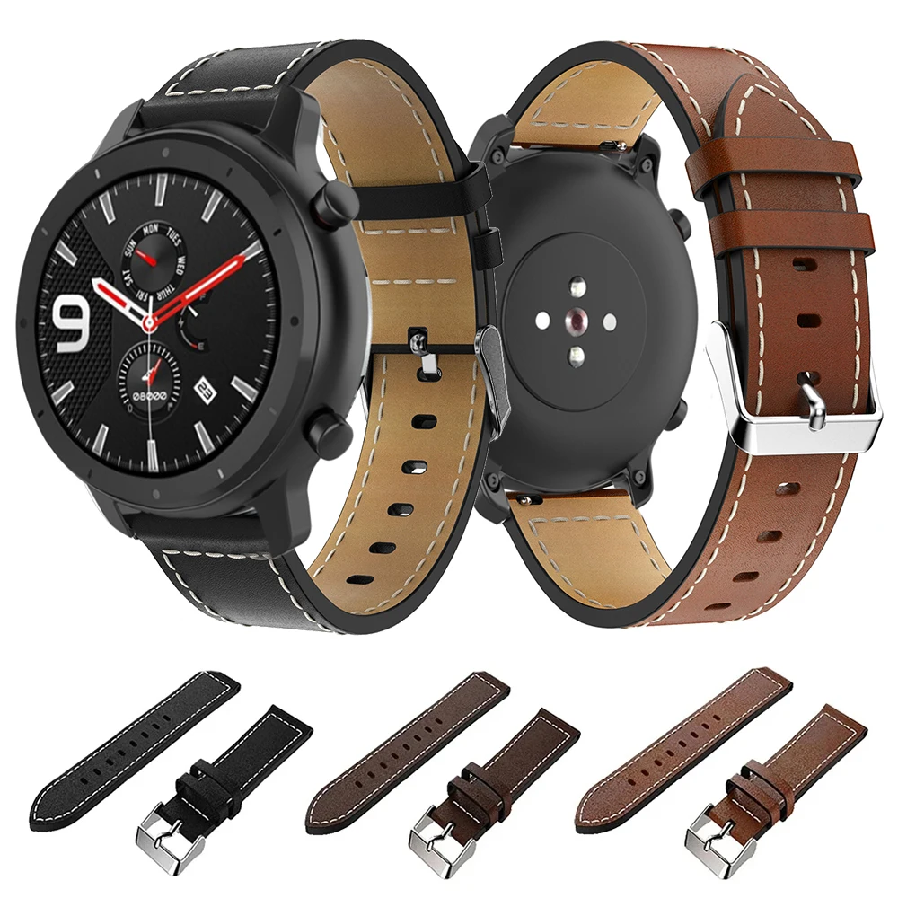 

Ремешок кожаный для смарт-часов Huami Amazfit GTR 42 мм 47 мм Pace Stratos 3 2 2S, 20 мм 22 мм, ремешок для Samsung Galaxy Watch 5/4/3