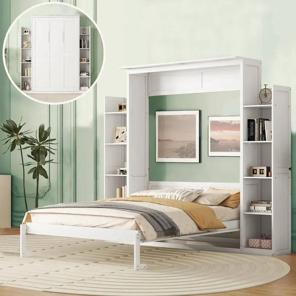 Murphy Bed, Wooden Wall Bed with Shelves,Murphy Bed, Which Easily Folds Into A Cabinet,Queen Bed Frames, Bedroom Furniture 3