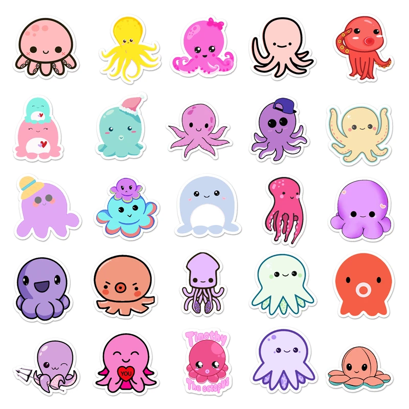 50pcs Cartoon Octopus Stickers Scrapbooking DIY Home Decoration Phone Laptop Waterproof Accessories