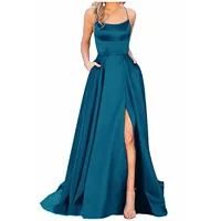 Summer Women Satin Silky Spaghetti Strap Split Long Dress Elegant Sleeveless Backless Club Party Beach Sexy Vestito 2022