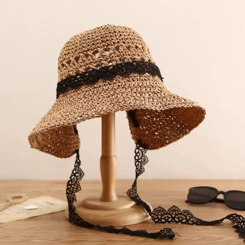 Summer Women Straw Hats Large Brim Outdoor Camping UV Protection Beach Caps