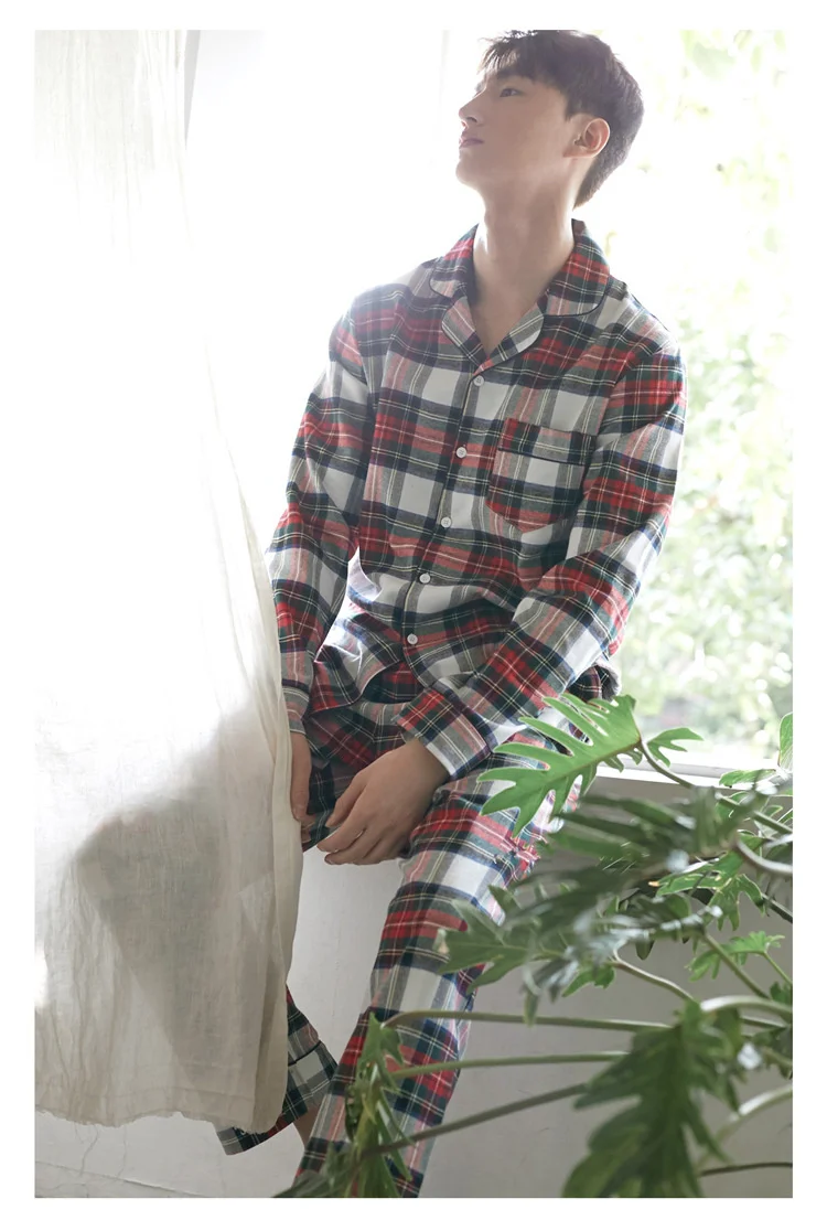 Plaid Print Couple Pajamas Set Autumn and Winte Warm Cotton Women and Men Pyjamas Long Sleeve Sleepwear Men Lounge Pijama mens designer pjs