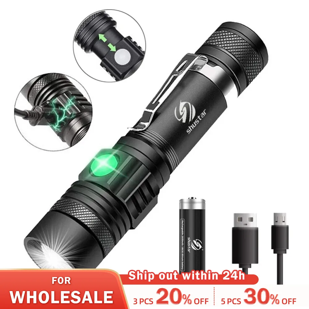 High Power Led Flashlights Zoomable Camping Torch With T6 LED Lamp Beads Waterproof 4 Lighting Modes Multi Function USB Charger