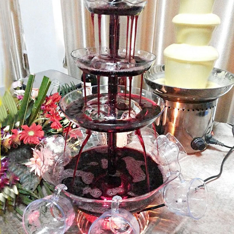 3-Stufiger Elektrischer Springbrunnen für Getränke, 4000ML Champagnerbrunnen mit 5 Gläsern, Partybrunnen mit LED für Cocktails/Rotwein/Bier/Saft usw