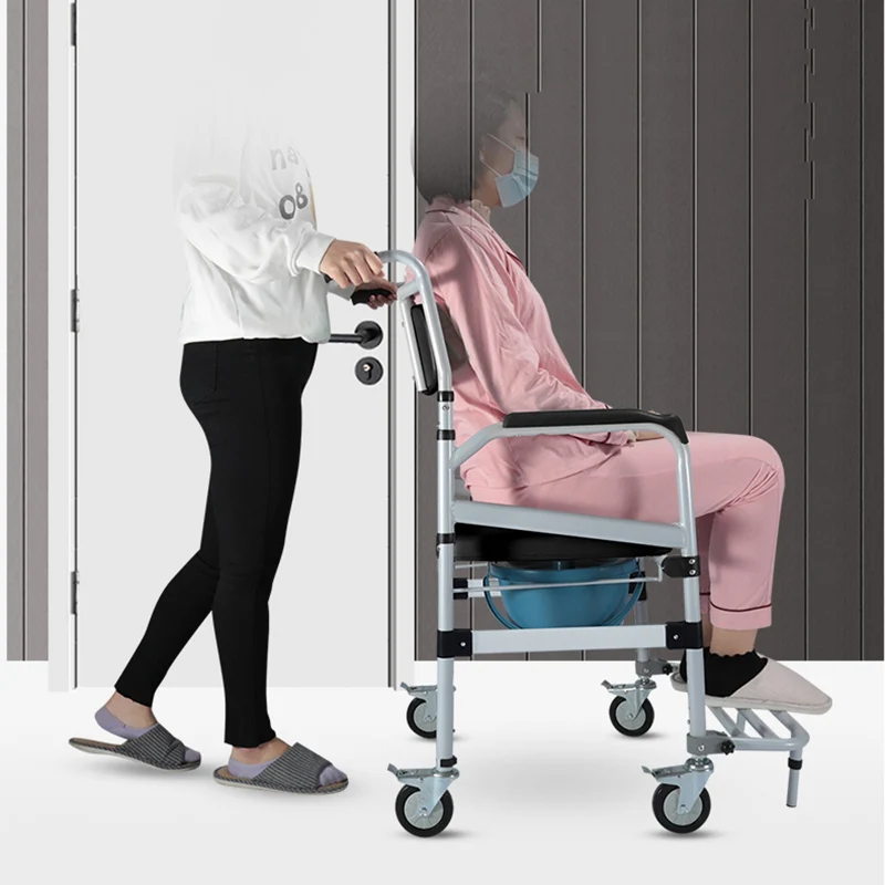 New Elders Potty Chair with Four Wheels Movable Aluminum Alloy Wheelchairs  for Old MenPatients Folding ToiletChair