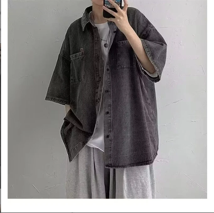 

Летняя джинсовая рубашка с коротким рукавом