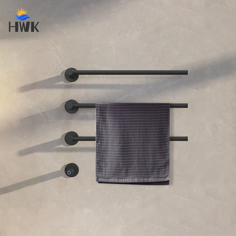 Black Bathroom Electric Towel Rack Wall Mounted Hidden Wires Electric Towel Dryer Smart Thermostatic Heated Rail