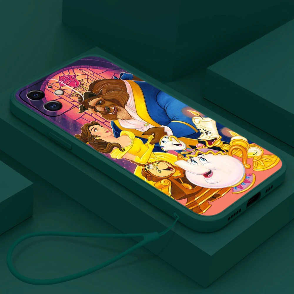 thumbnail image 1 of Para iPhone 16 Pro Max 11 12 13 14 15 Plus 7 8 XR con cordón Estuche para teléfono suave de borde recto SS23 Arte de La Bella y la Bestia de Disney, 1 of 4