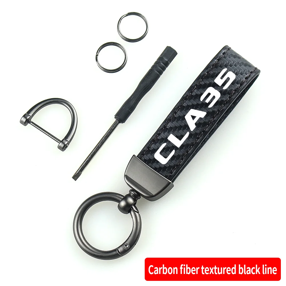 Kohle faser Leder Auto Schlüssel bund Schlüssel anhänger Anhänger Schlüssel ring Hufeisens chnalle für Mercedes Benz Cla Cla35 Cls E63 Zubehör – Detail 3