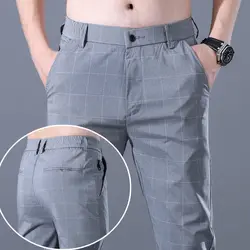 Business Office Men Fashion Thin Plaid Suits Pants Spring Summer Male Clothes New Casual Streetwear Loose Straight Trousers 38