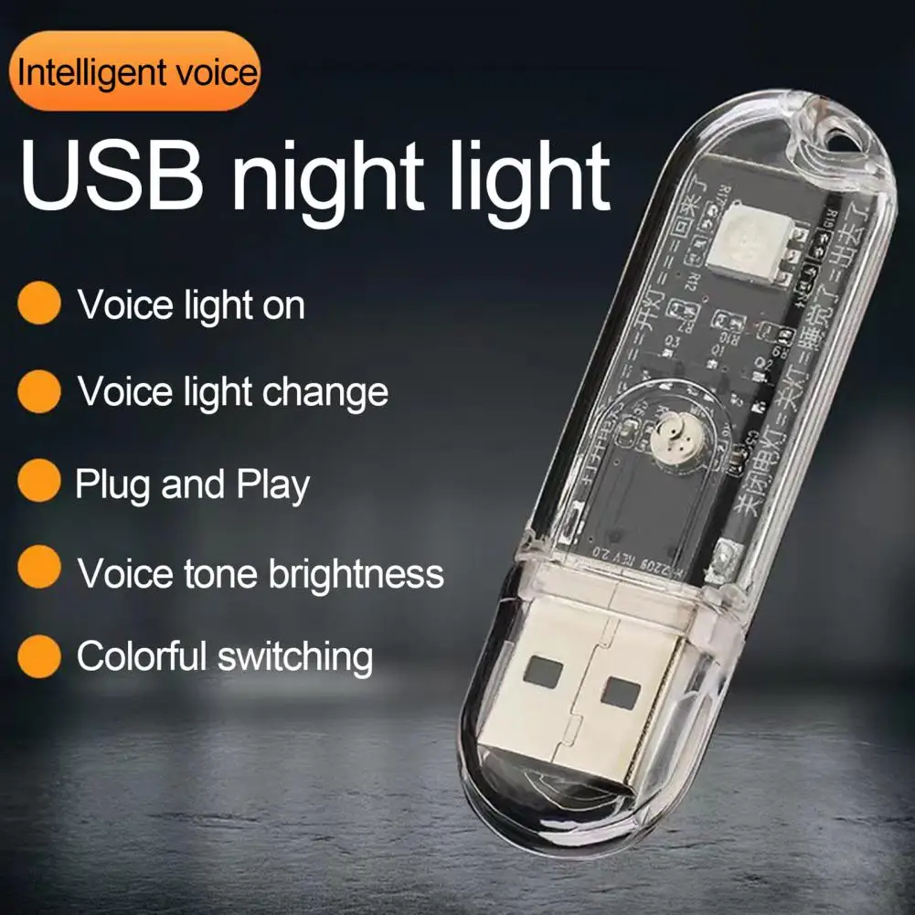 Voice Control USB LED Book Lights 3LEDs Bulb 5V Power Colorful Switching Flicker-Free Input USB Night light