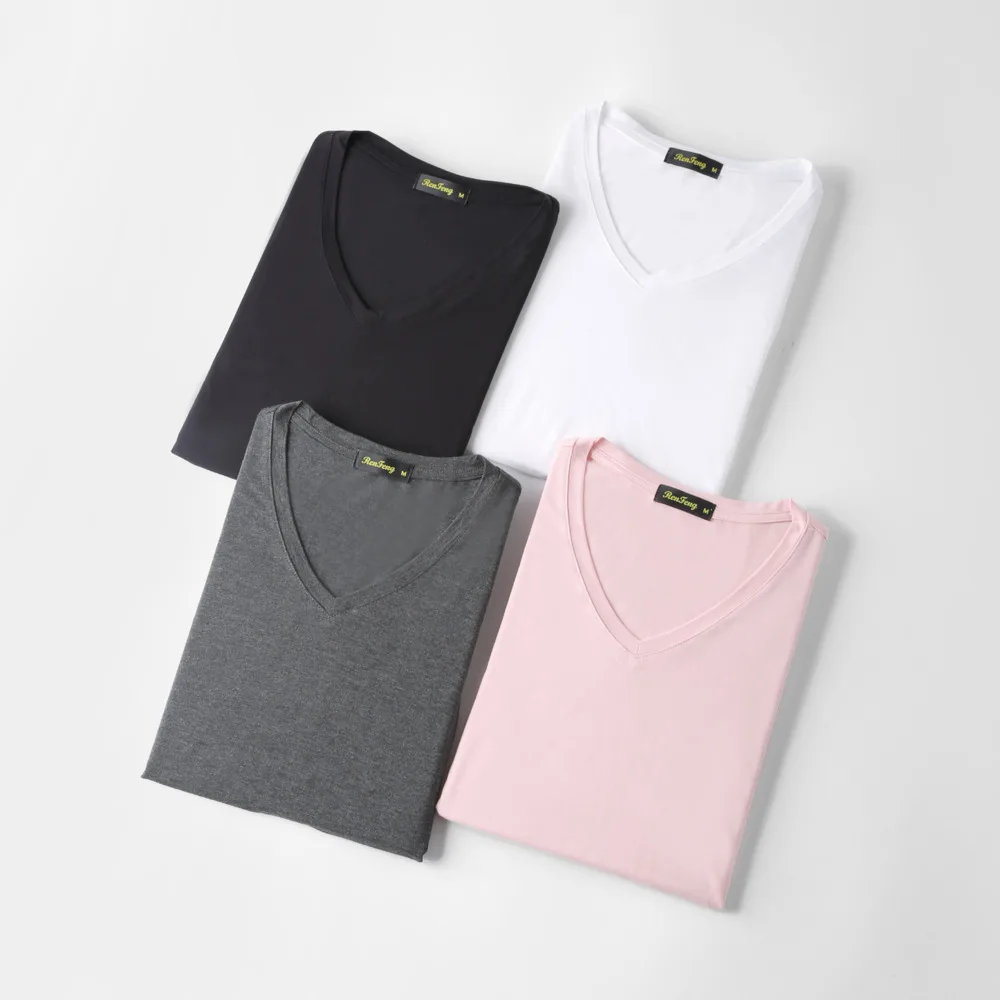 Ultra-Soft V-Neck Bamboo Fiber Men's T-Shirt - Comfortable Summer Short Sleeve Tee in White
