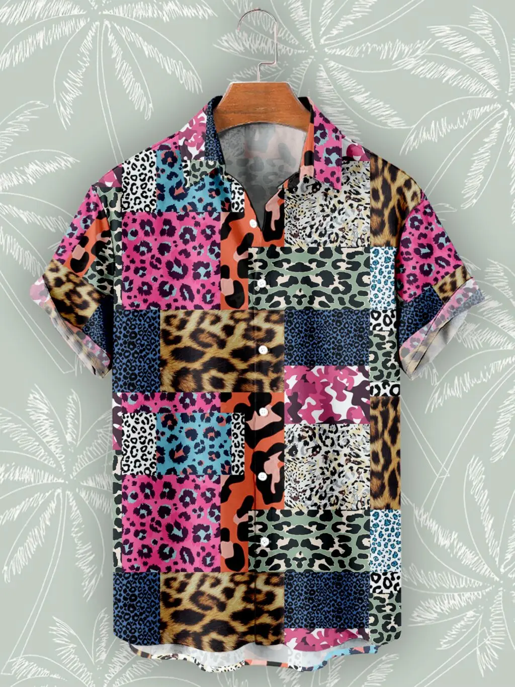 Summer Vintage Leopard Patchwork 3D Print Shirts Men Fashion Shirt Casual Streetwear Short Sleeve Shirt Blouse Man Clothing 5