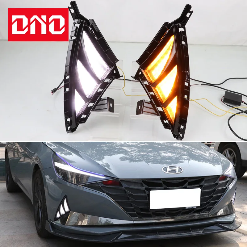 Car Led Drl Daylights For Hyundai Elantra 2021 2022 Yellow Turn Signal