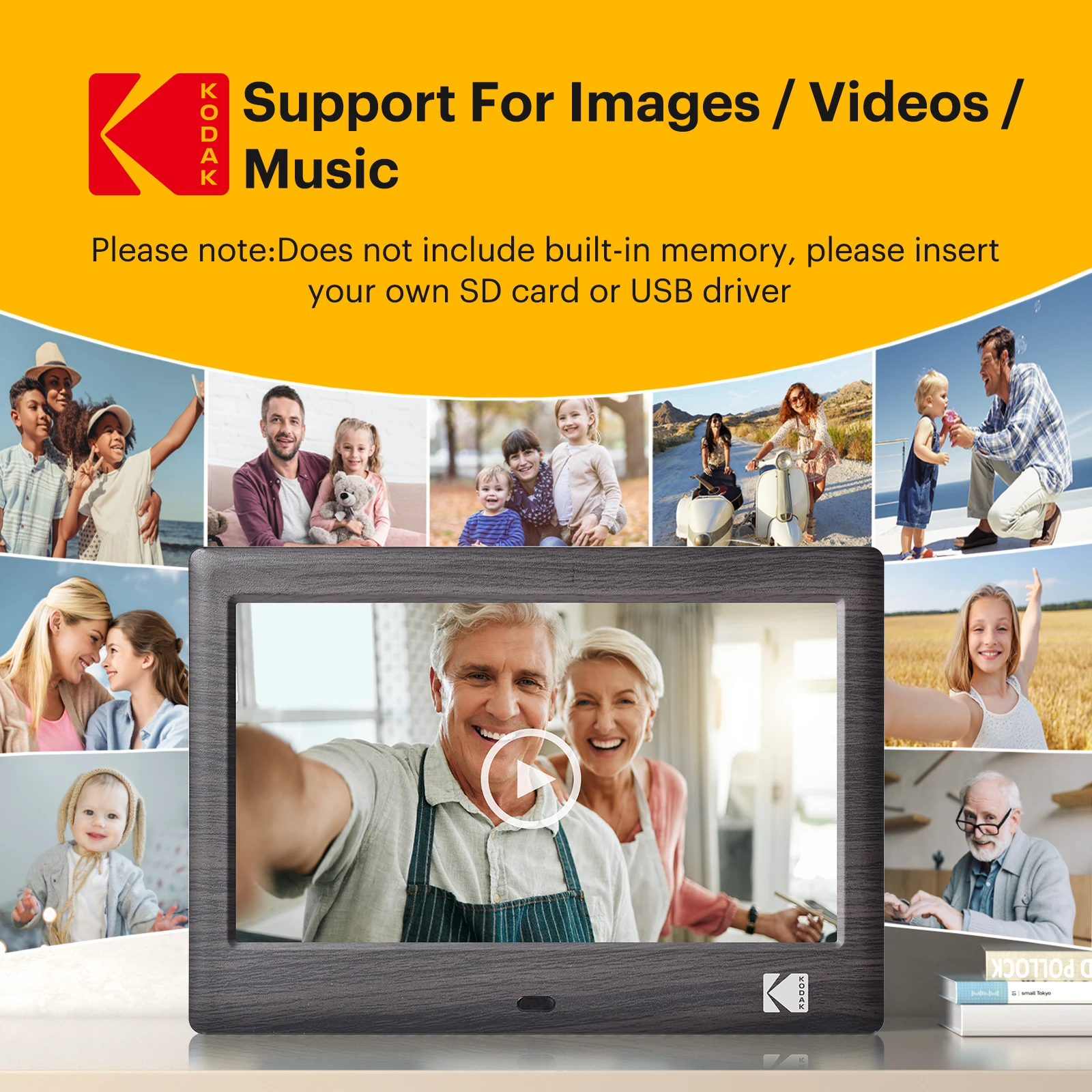 KODAK 7.8 Inch Digital Photo Frame with Remote Control, 1024*600 HD Screen, Electronic Album Video Music Clock Calendar Player