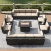 15 Piece Patio Furniture Set with Fire Pit Table, Outdoor Conversation Sets Wicker Rattan Sectional Sofa with Coffee Table 1