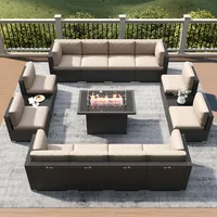 15 Piece Patio Furniture Set with Fire Pit Table, Outdoor Conversation Sets Wicker Rattan Sectional Sofa with Coffee Table 1