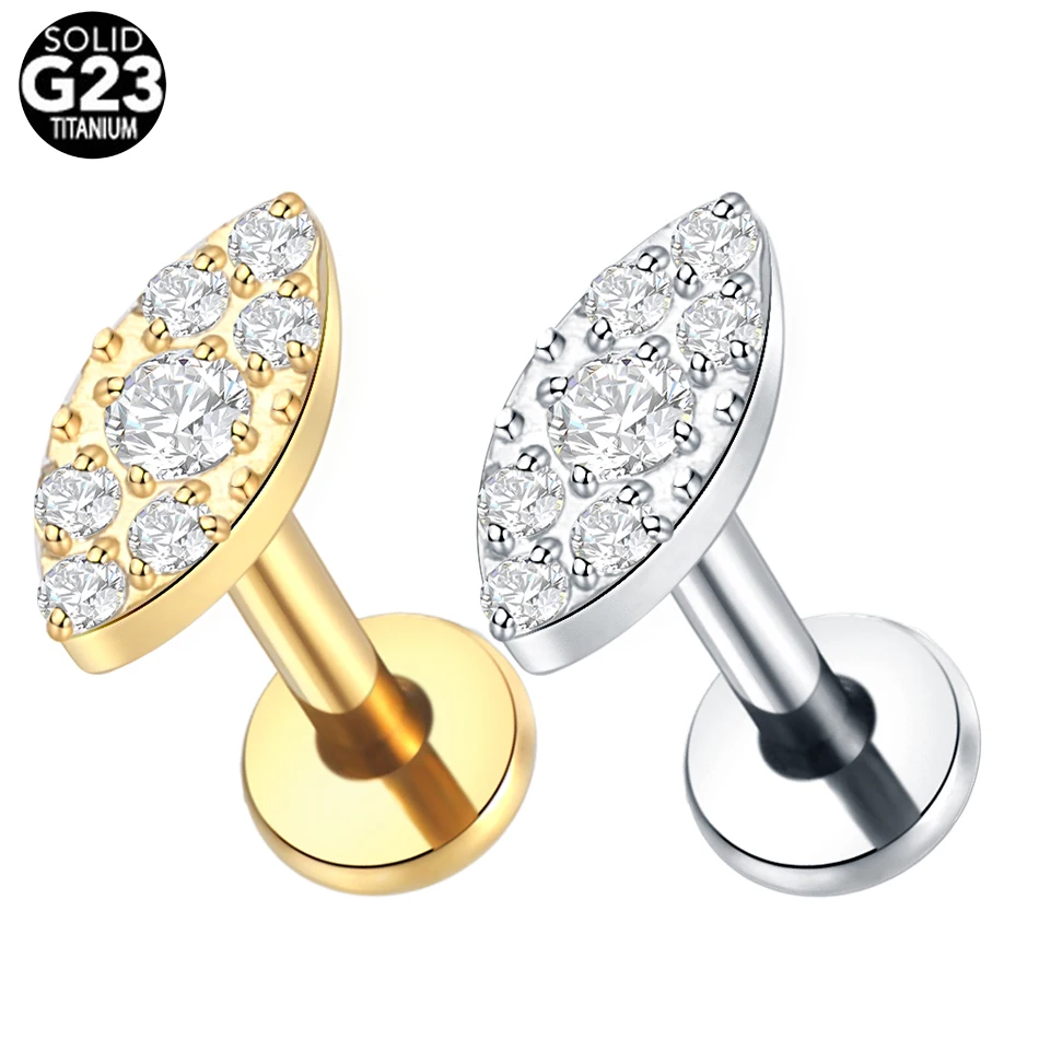 Titanium Piercing Jewelry 1PC ASTM F136 16G Square & Round CZ Labret Medusa Monroe Helix Cartilage Conch Tragus Lobe Stud Earring