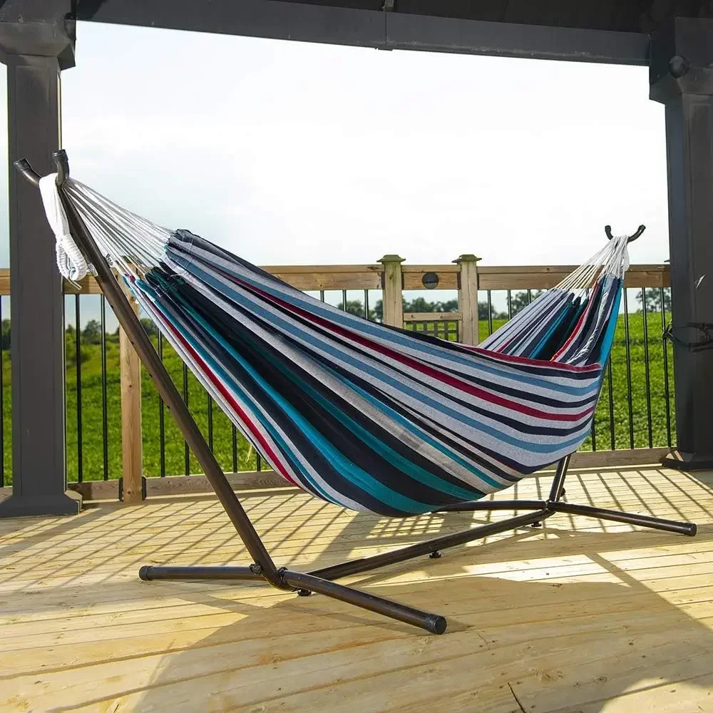 Double Cotton Hammock with Space Denim (450 lb Capacity - Premium Carry Bag Included), Denim with Charcoal Frame, 1 Count