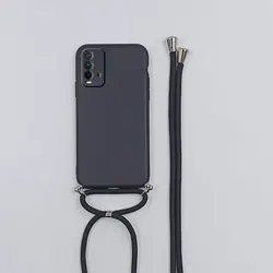 Sleek Crossbody Black and Yellow Silicone Matte Necklace Lanyard Case with Cute Design for Redmi 9T (Ystrap Black)