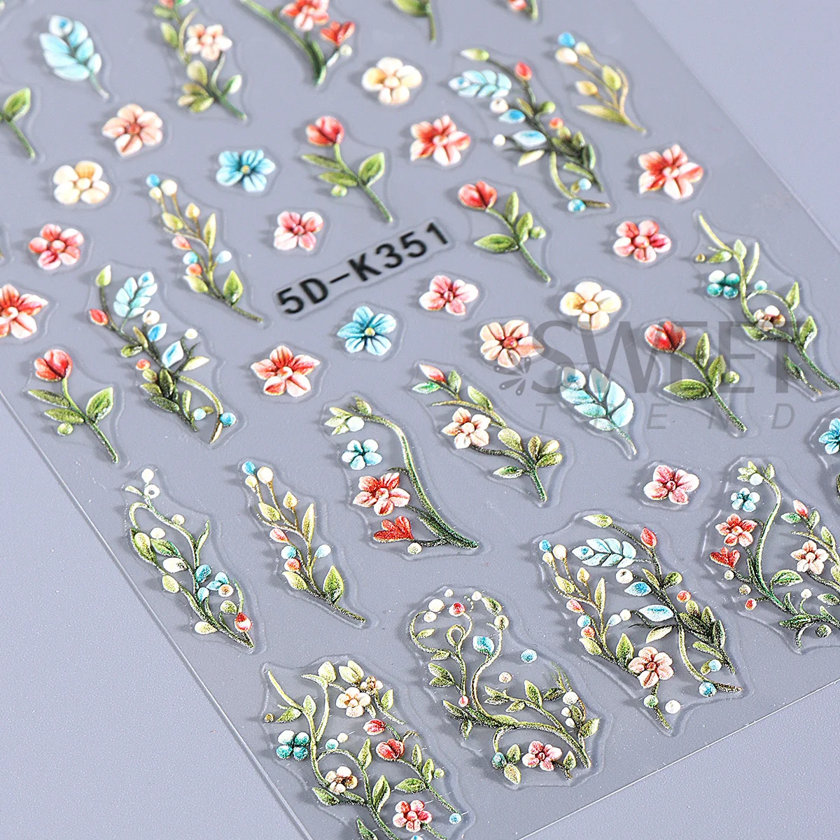 2pcs 5D Flowers Vine Nail Engraved Stickers Acrylic Floral Bouquet Leaves Design Embossed Decal DIY Charm Elegant Manicure Decor