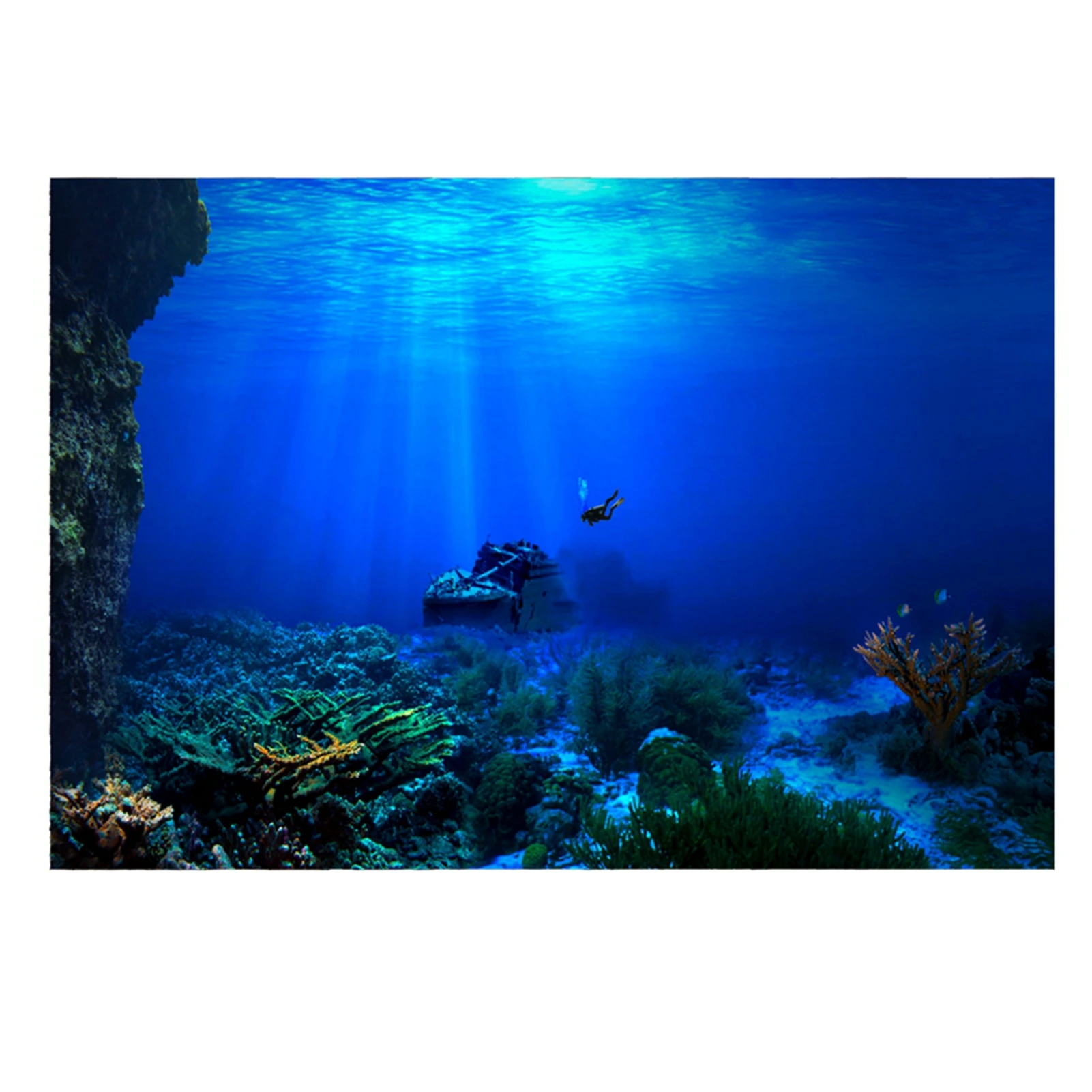 

Aquarium Background Poster PVC Adhesive Sticker Fish Tank Seafloor Shipwrecks Background Decoration Painting PVC Sticker