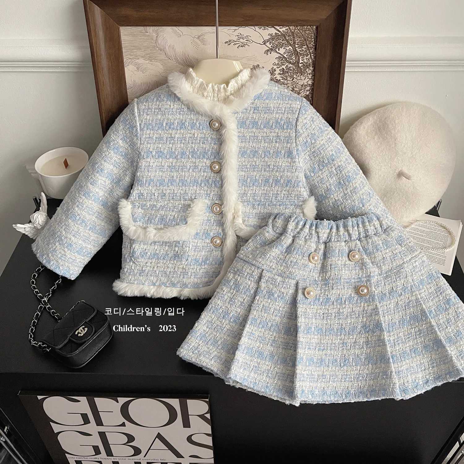 

Girls Thick Clothes Sets Winter 2024 Children Warm Velvet Coats Skirts 2pcs Formal Dress Suit For Baby Down Costume Kids Outfits