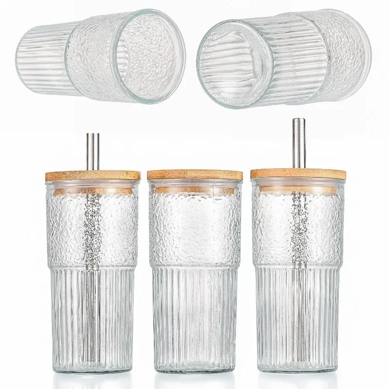 600ML 20oz Glass Cup With Lid and Straw Transparent Bubble Tea Cup Juice Glass Beer Can Milk Mocha Cups Breakfast Mug Drinkware