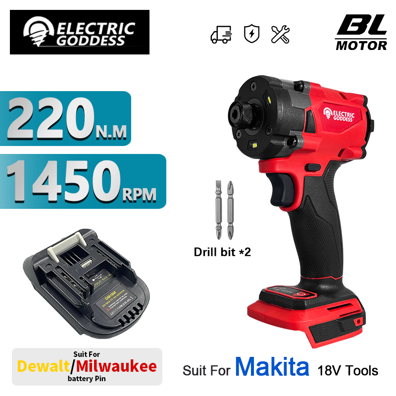 Electric Goddess Cordless Impact Screwdriver Brushless Motor Electric Impact Drill For Makita/Dewalt/Milwaukee18-20V Battery Pin