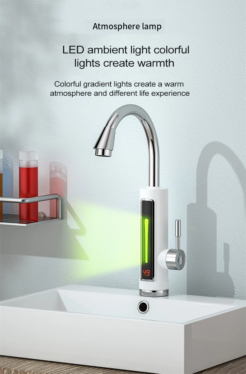Stainless Steel Electric Water Heater Temperature Display Kitchen Tankless Instant Hot Water Faucet 3300W