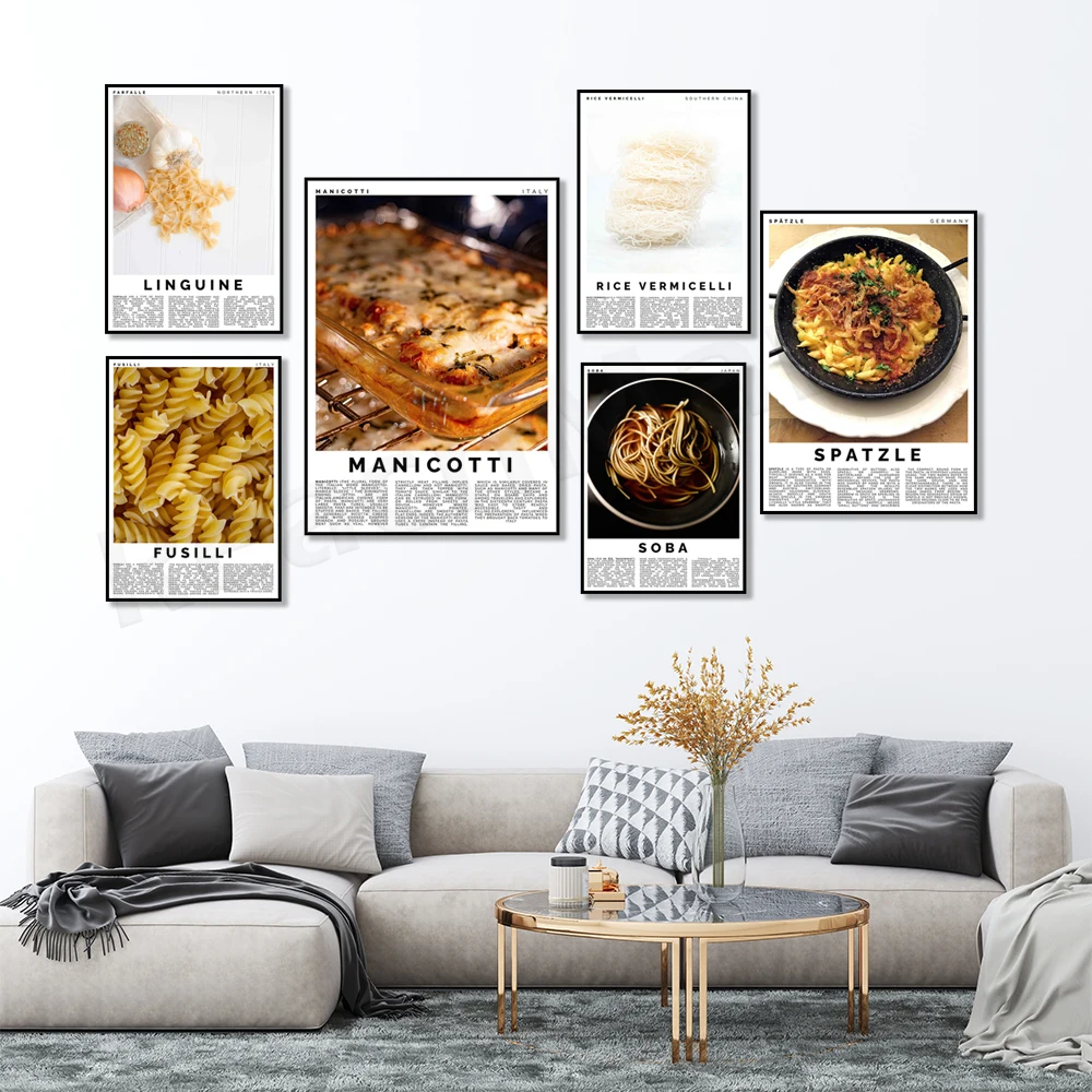 Poster Di Pasta, Tagliatelle Soba, Lasagne, Udon Noodles, Spaghetti Di Riso, Linguine, Cannelloni, Poster Da Cucina, Decorazione Artistica Da Cucina