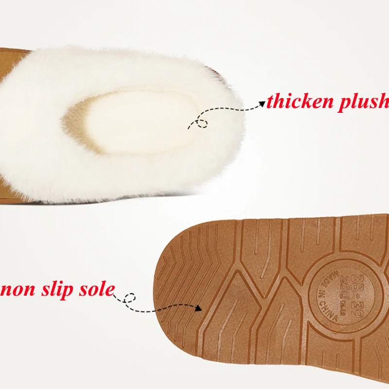 Warm Thicken Plush Winter Slippers Women Outdoor Thick Sole Non Slip Cotton Slides Woman Plus Size 45 Plush Snow Boots Female