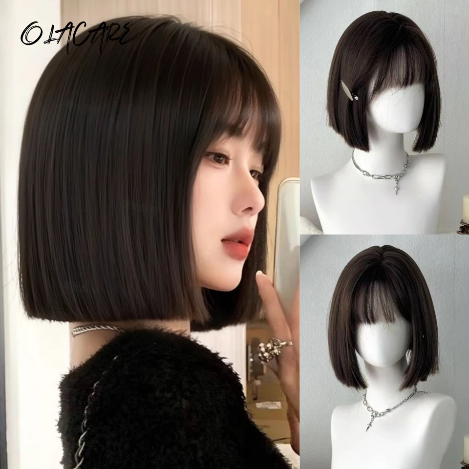 Short Synthetic Black White Platinum Wig for Women