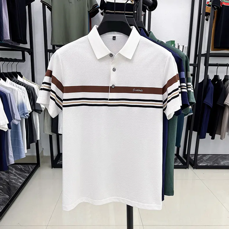 Light luxury brand striped decoration short sleeve polo shirt fashion embossed summer comfort breathable casual men's T-shirt 18 Sb25b8a4840214317b9a338f4105dcdcdd