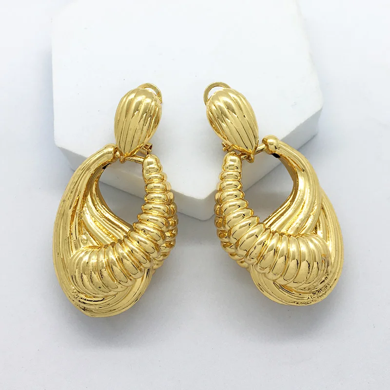 

Large Drop Earrings For Women 24k Gold Plated Copper Twisted Fashion Jewelry Wedding Party Accessories Gift