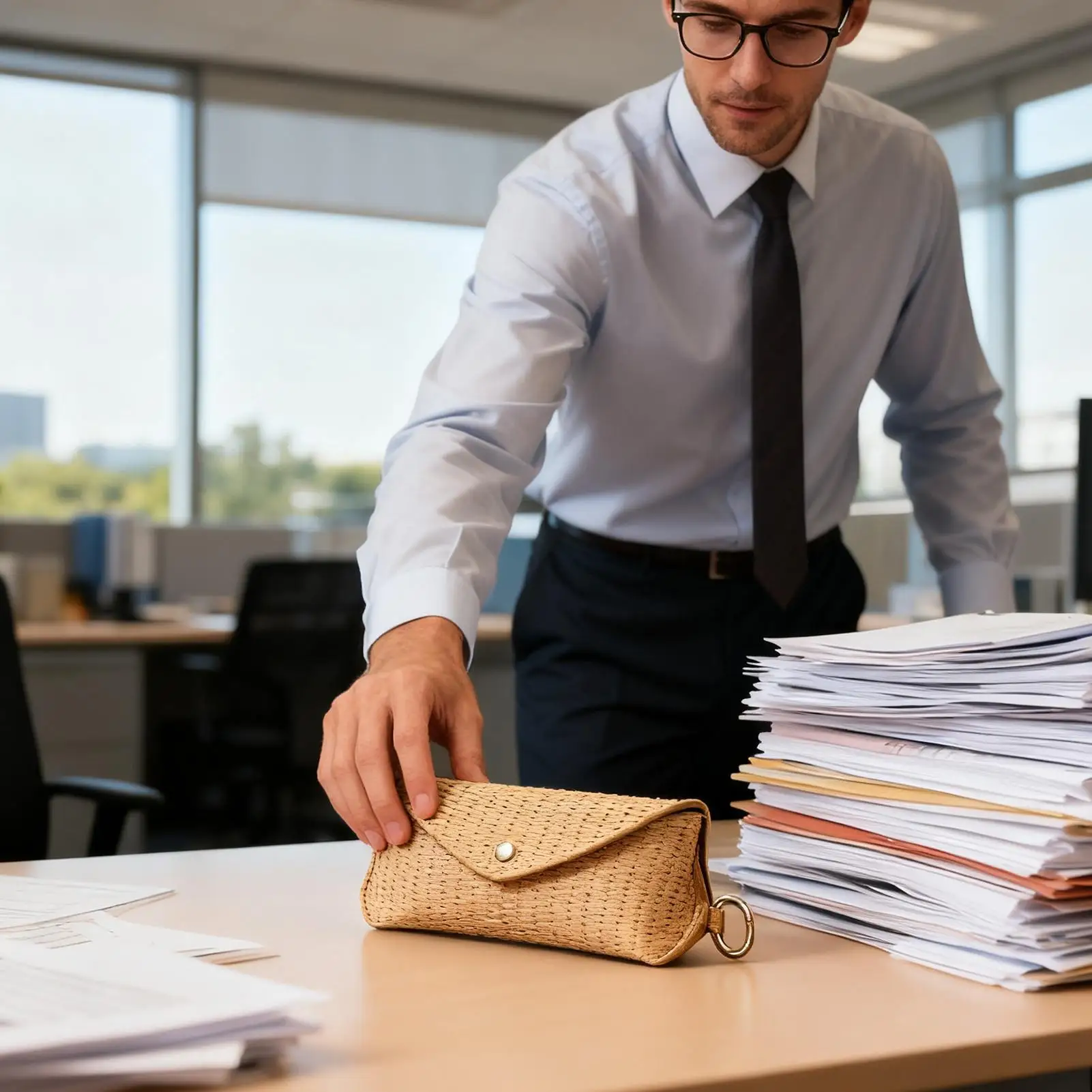 Glasses Case Holder Soft Box Woven Straw With Hook Glasses Pouch For Contact Lenses Purse Car Desk Nightstand Drawer Travel