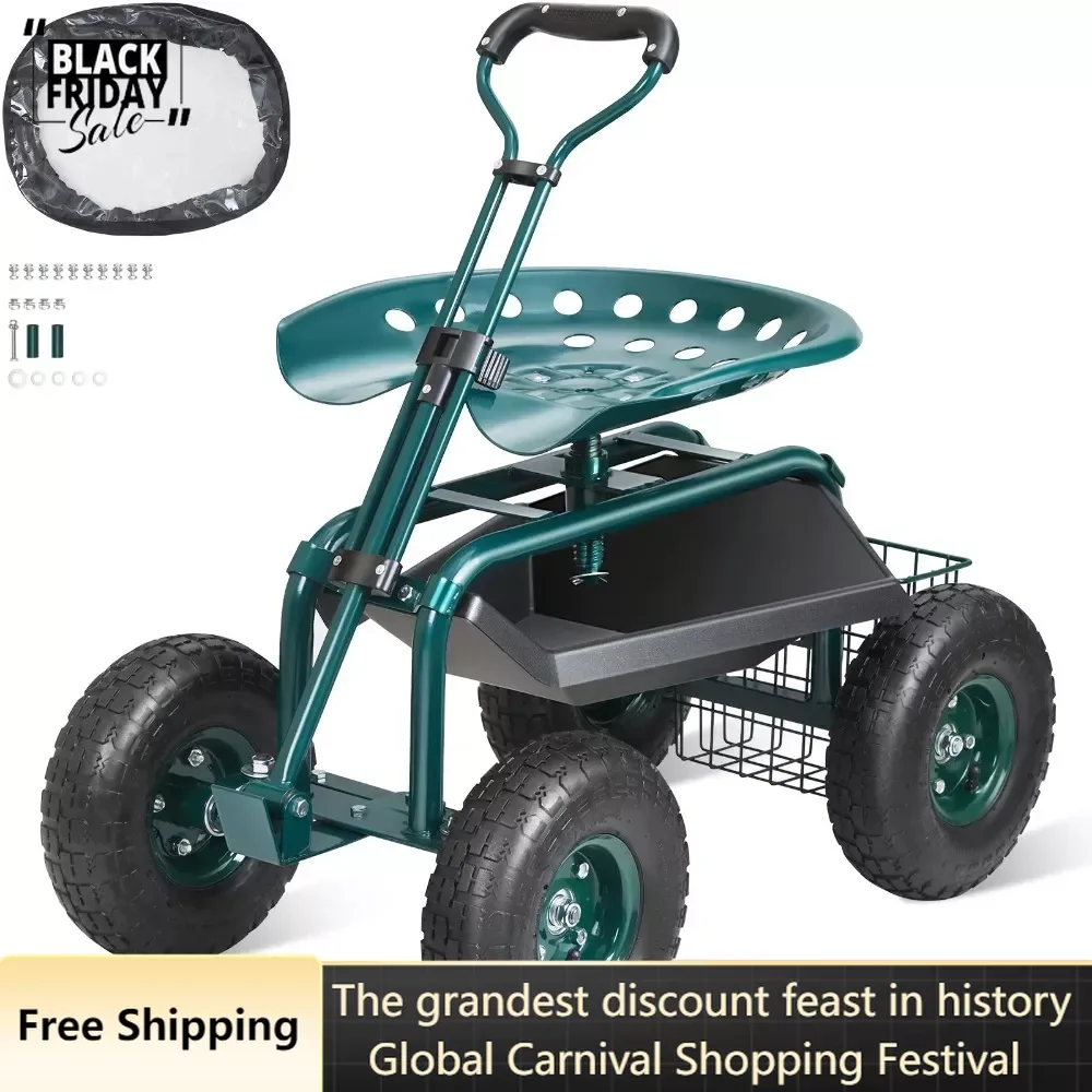 

Поворотная Тележка на 360 градусов, складная тележка с колесами, садовый табурет для посадки, кемпинга, тележка для двора