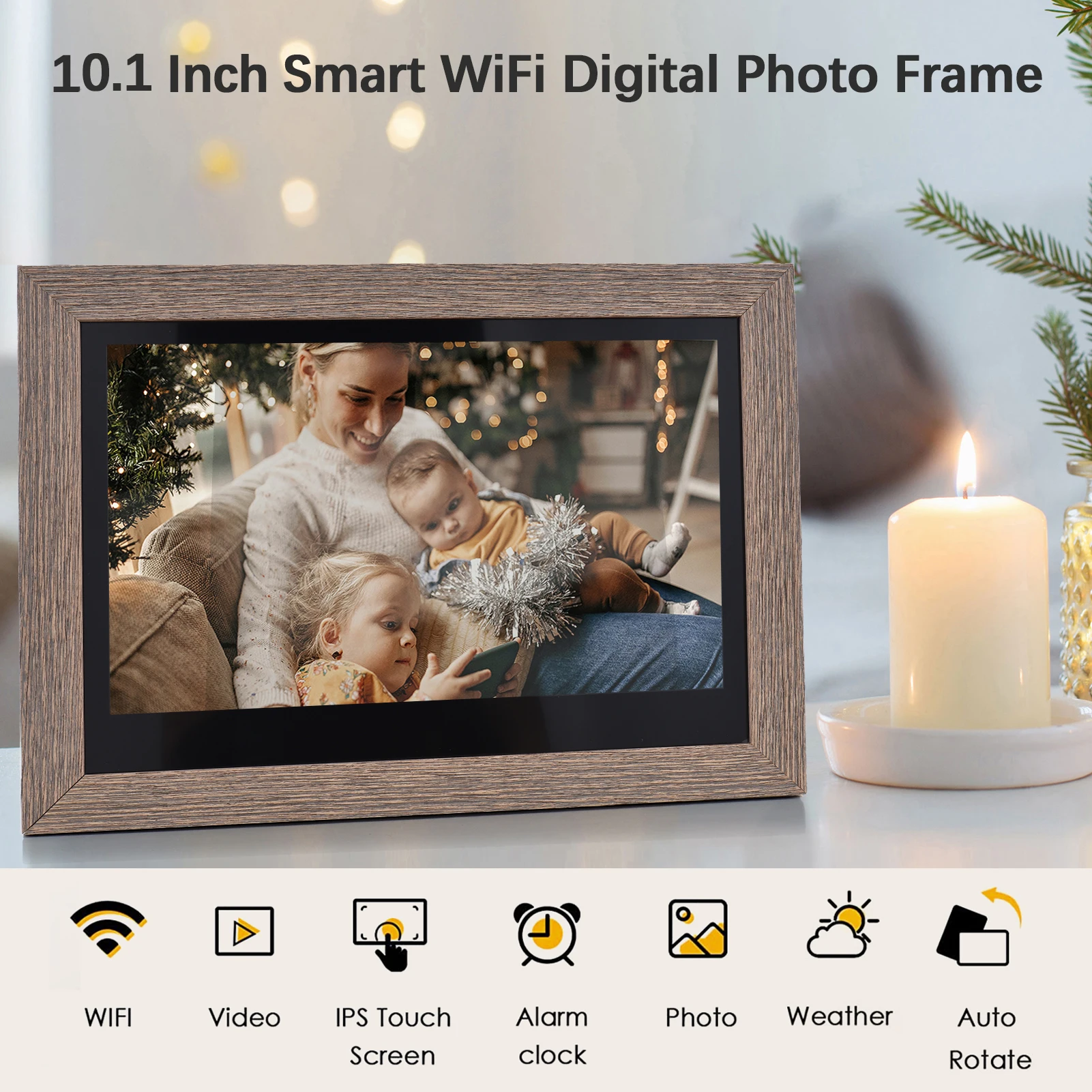 Andoer 10.1 Inch WiFi Digital Photo Frame 1280*800 IPS Screen Touch Control Cloud Digital Picture Frame 16GB APP Backside Stand
