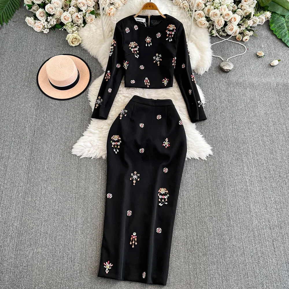 TWOTWINSTYLE Luxury Style Two Piece Set For Women O Neck Long Sleeve Topa High Waist Skinny A Line Skirt Set Female KSE524945 3