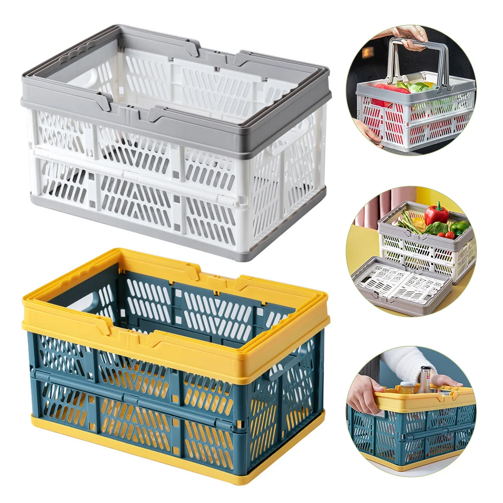 

2Pcs Plastic Storage Baskets Organizer Folding Storage Bin with Handles