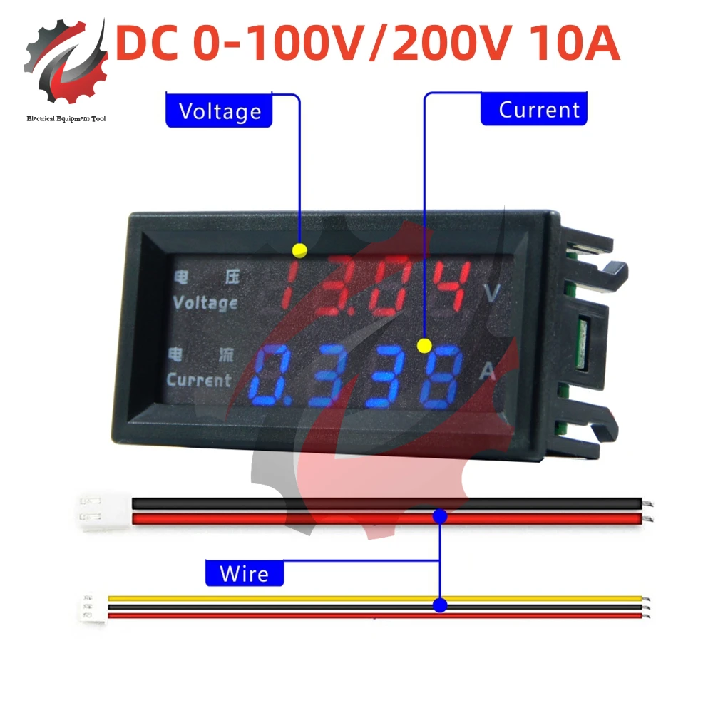 028InchDC100V200V10ADigitalVoltmeterAmmeter4Digit5WiresLED