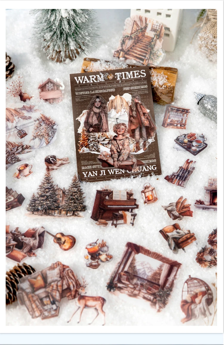 Journal GO 30 Stück Warm Moments Sticker Pack PET Diorama Journal Material Winter Mädchen Collage Dekor Themed Kreatives Briefpapier – Detail 8